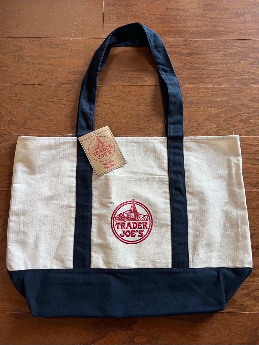 Trader Joe's Canvas Tote Bag in Cream and Navy